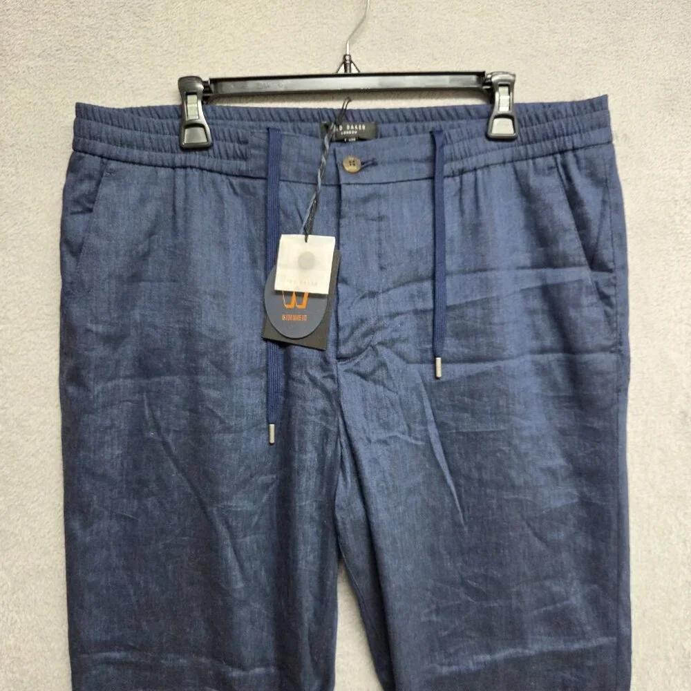 Ted Baker Pants Mens 38 Regular Yucctro Linen Blend Drawstring Slim Fit Trouser